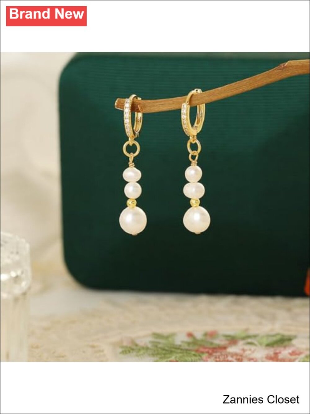✨Voaino 18k gold plated pearl huggie hoop earrings women bridal wedding dangle - Picture 5 of 6